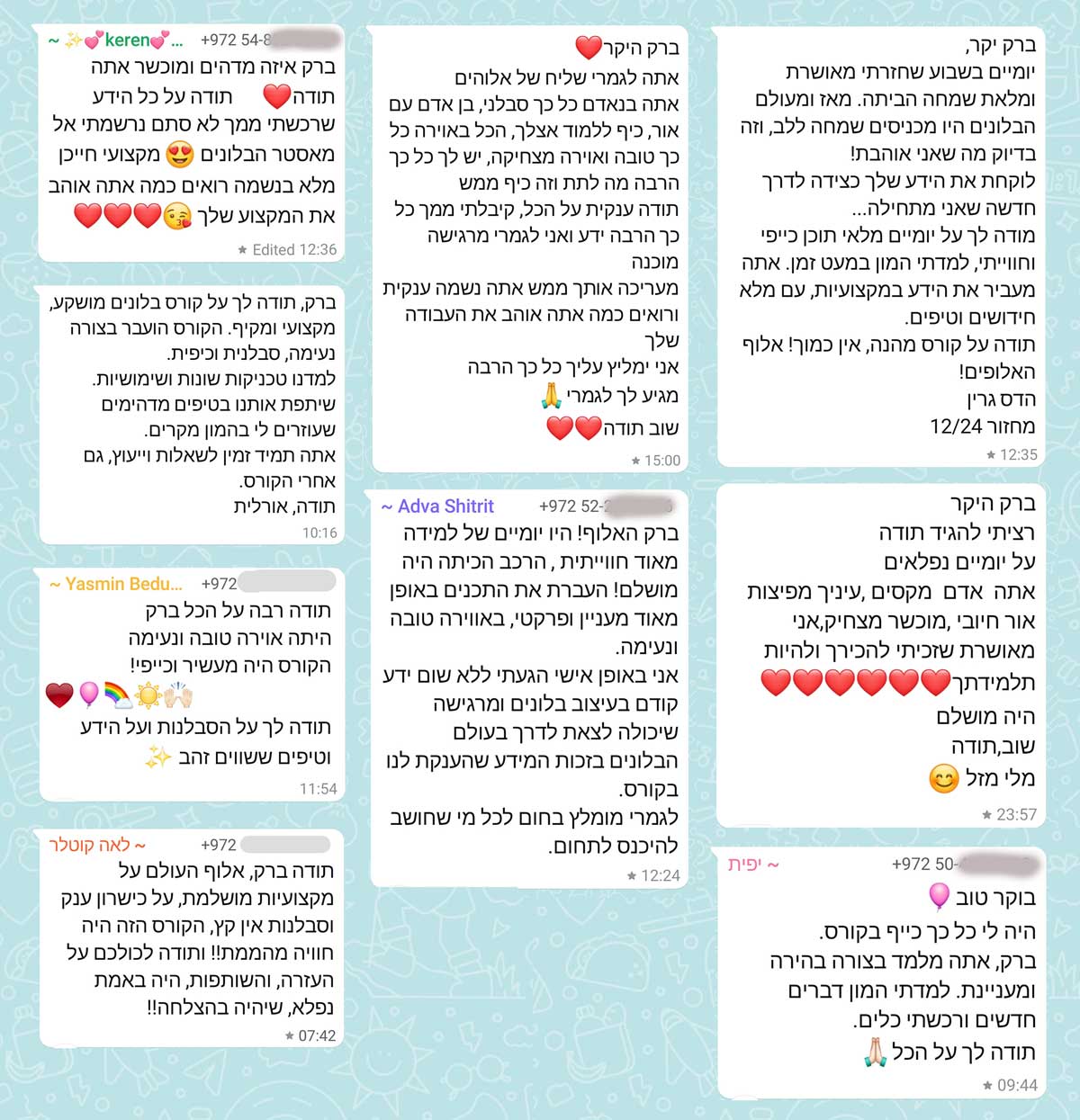 המלצות תלמידים על קורס הבלונים של ברק דגן